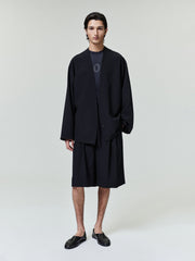 Wool Ripstop Relaxed Cropped Lapelless Jacket