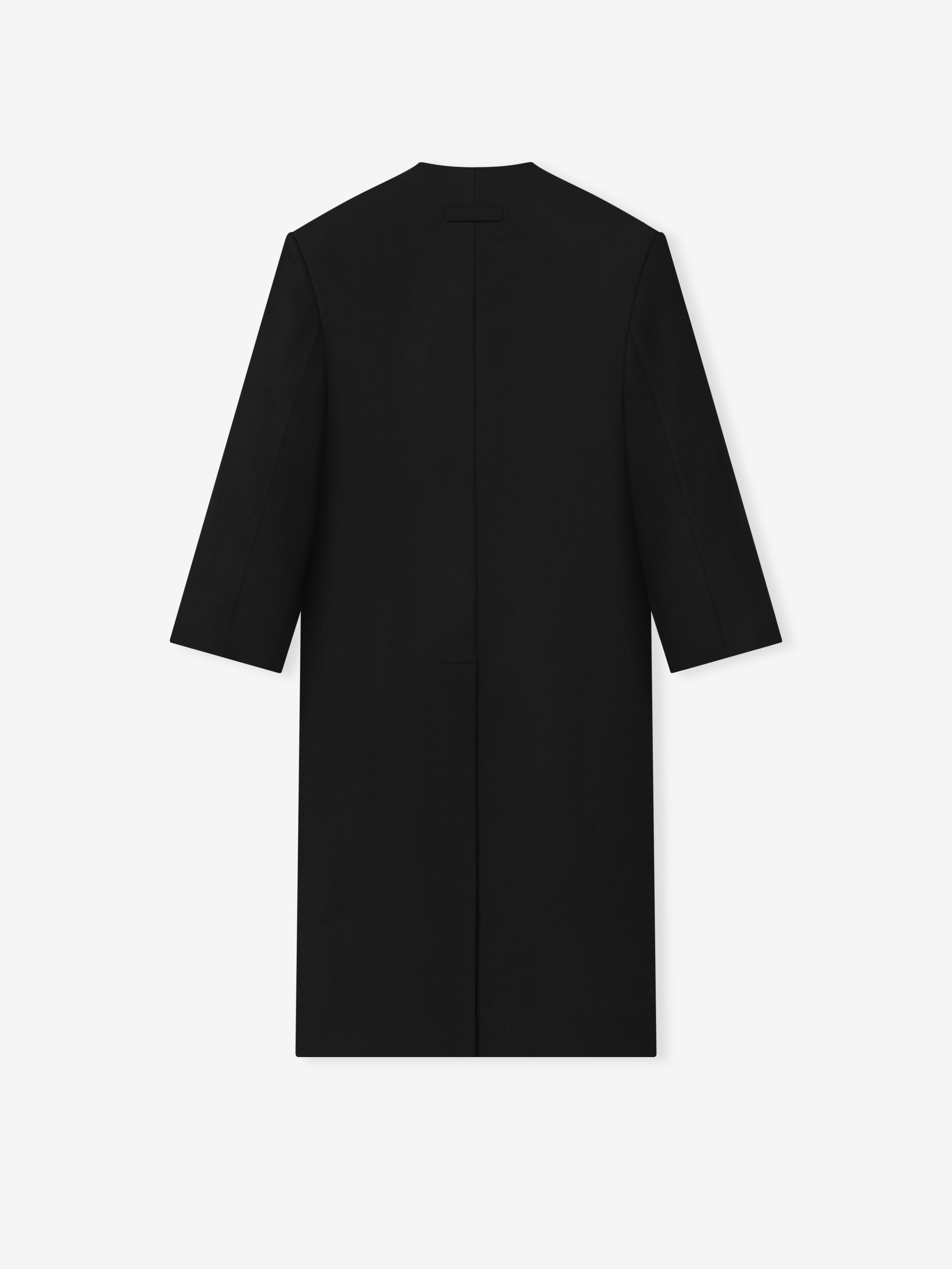 Double Weave Wool Double Breasted Lapelless Coat