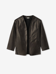 Womens Leather Collarless Jacket